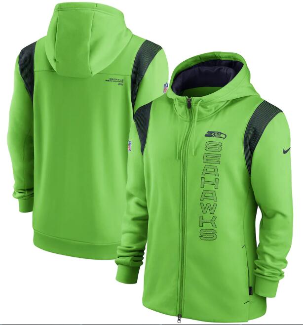 Men's Seattle Seahawks 2021 Neon Green Sideline Team Performance Full-Zip Hoodie